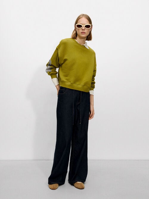 Baumwollsweatshirt mit Stickerei und Perlen