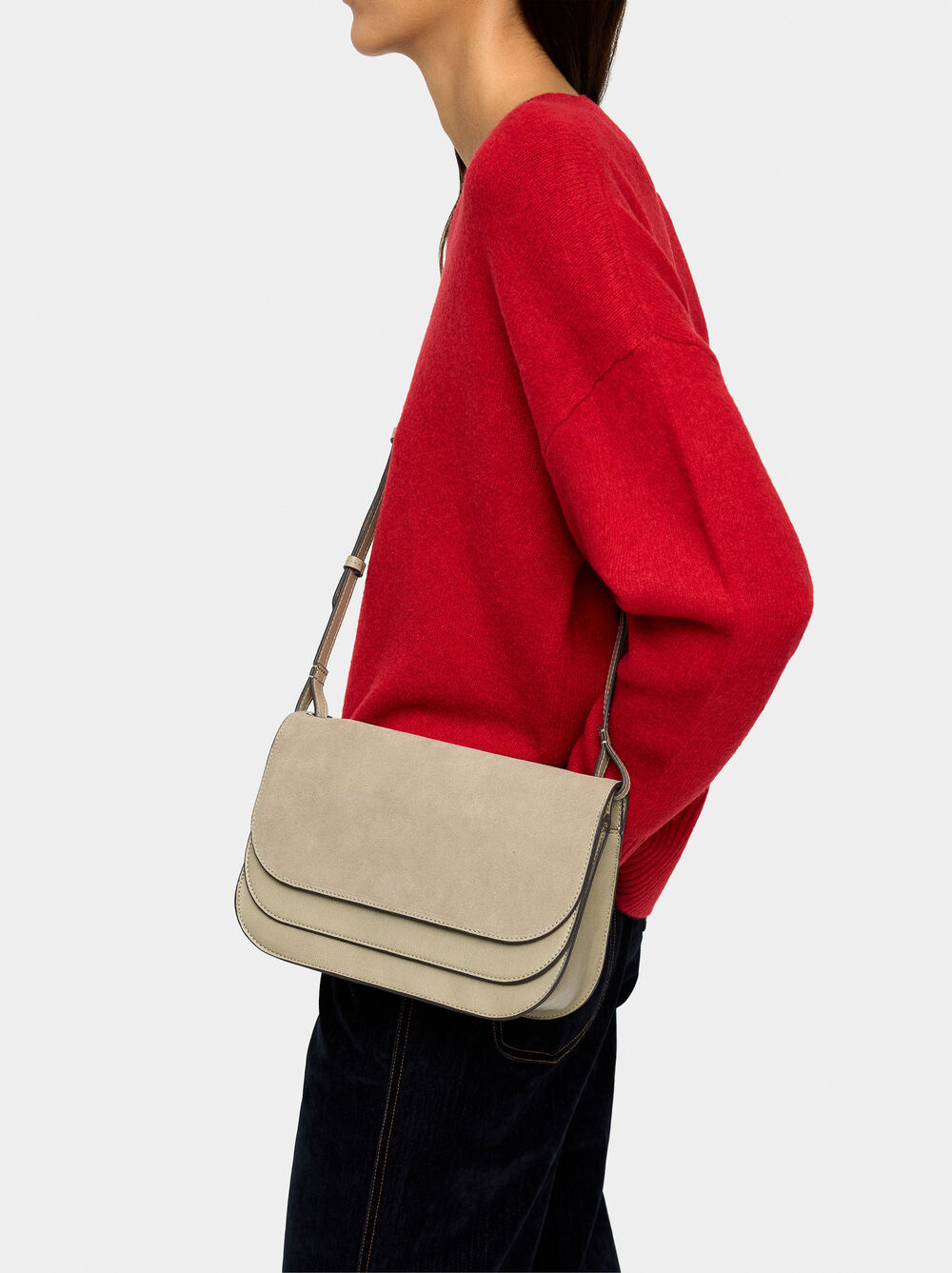 Crossbody bag with double flap