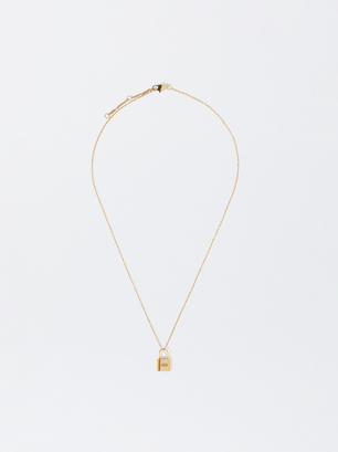 Online Exclusive - Personalized Golden Steel Lock Necklace, Golden, hi-res