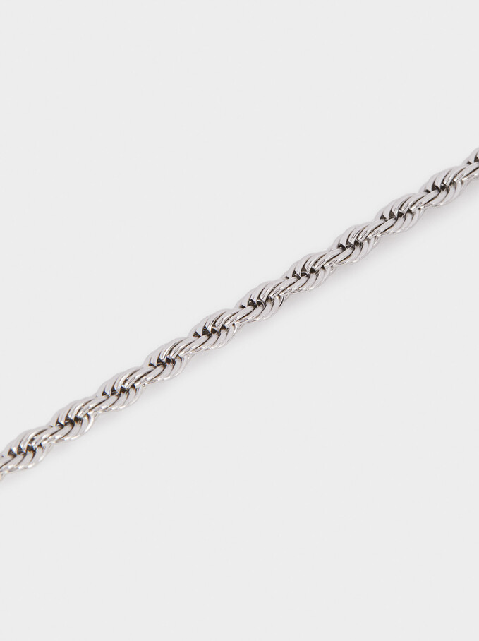 Short Steel Chain Necklace, Silver, hi-res
