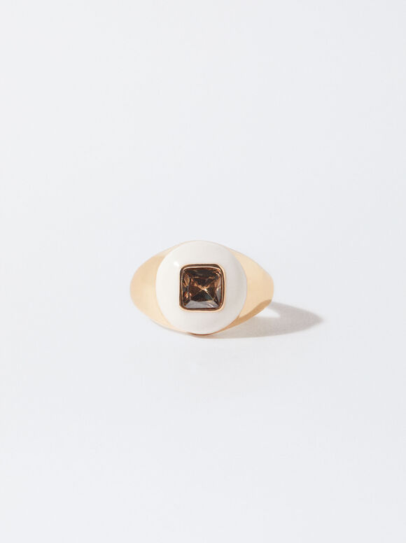 Golden Ring With Zircon, Multicolor, hi-res