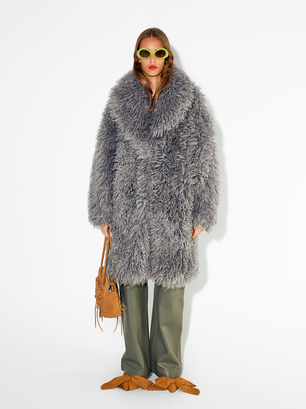 Online Exclusive - Long Fur Coat , Grey, hi-res