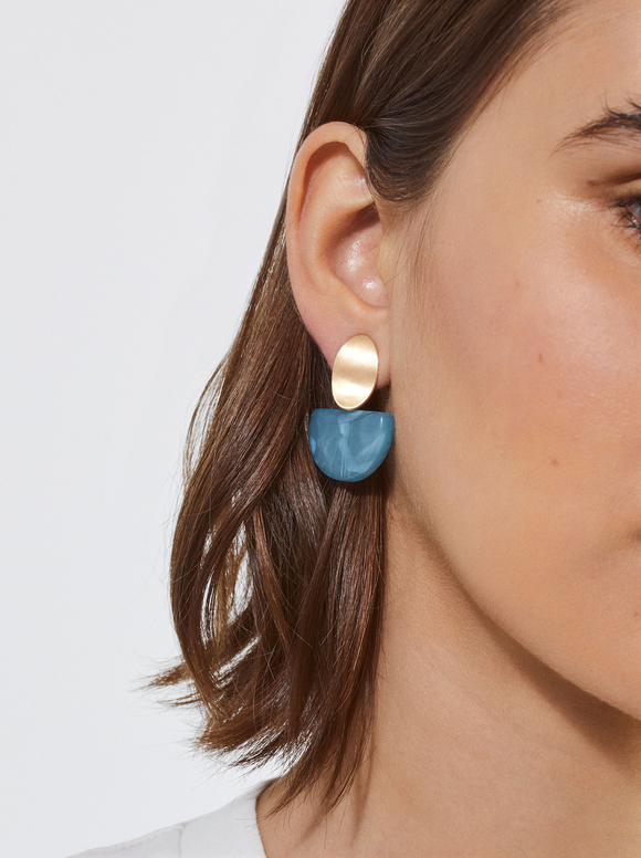 Earrings With Resin, Blue, hi-res