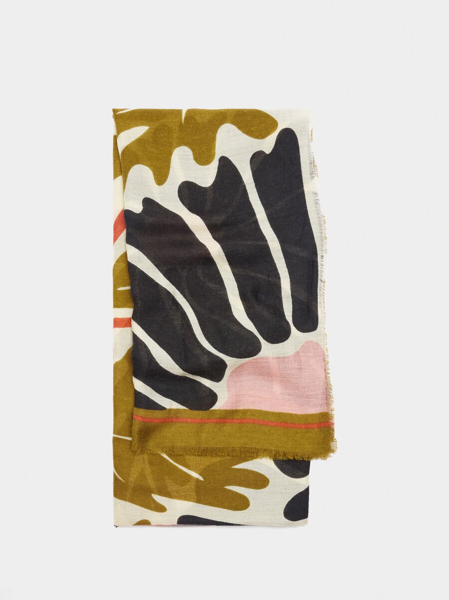 Floral printed scarf with wool