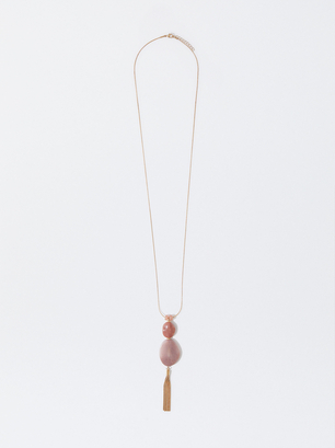 Golden Necklace With Pendant, Pink, hi-res