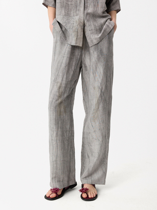 Printed Loose-Fitting Trousers, Grey, hi-res