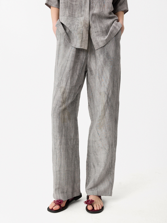 Printed Loose-Fitting Trousers, Grey, hi-res