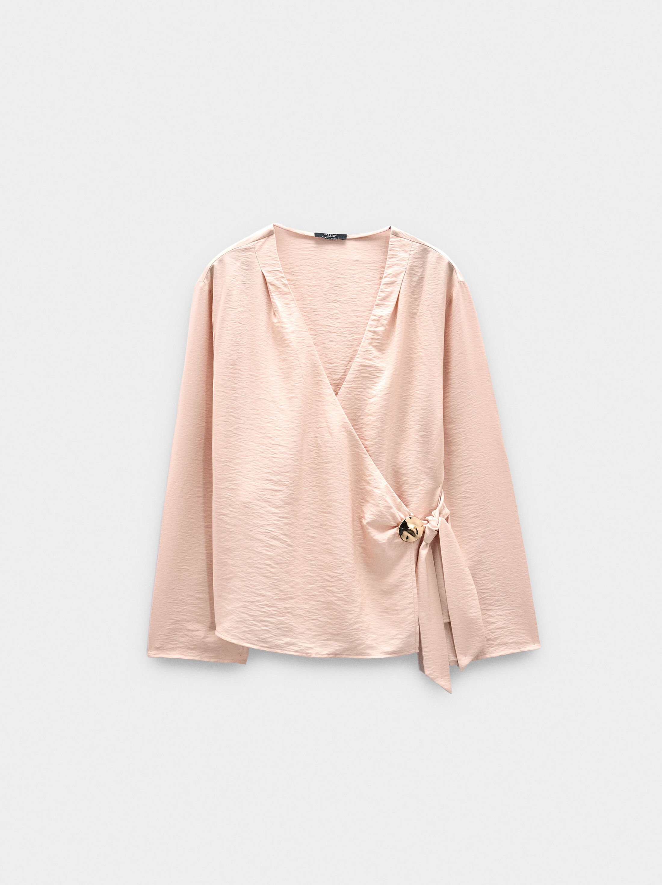 Blouse with crossover and metallic detail image number 4.0
