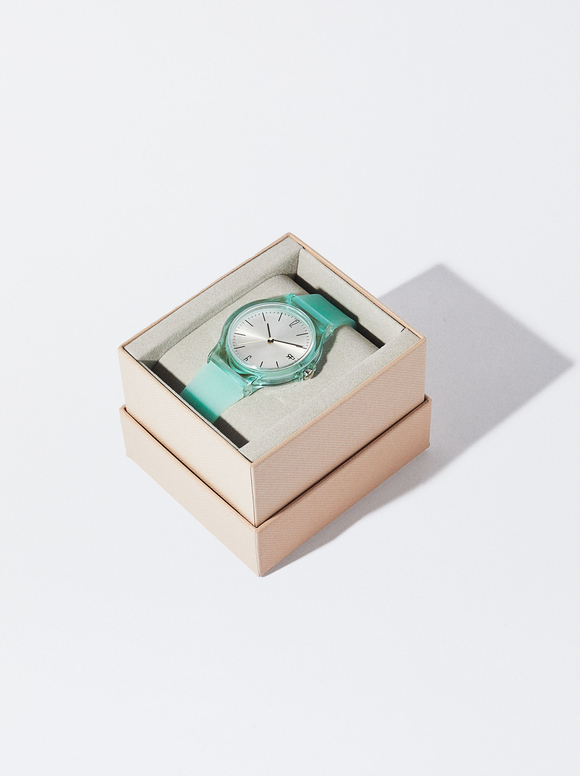 Watch With Silicone Strap, Green, hi-res