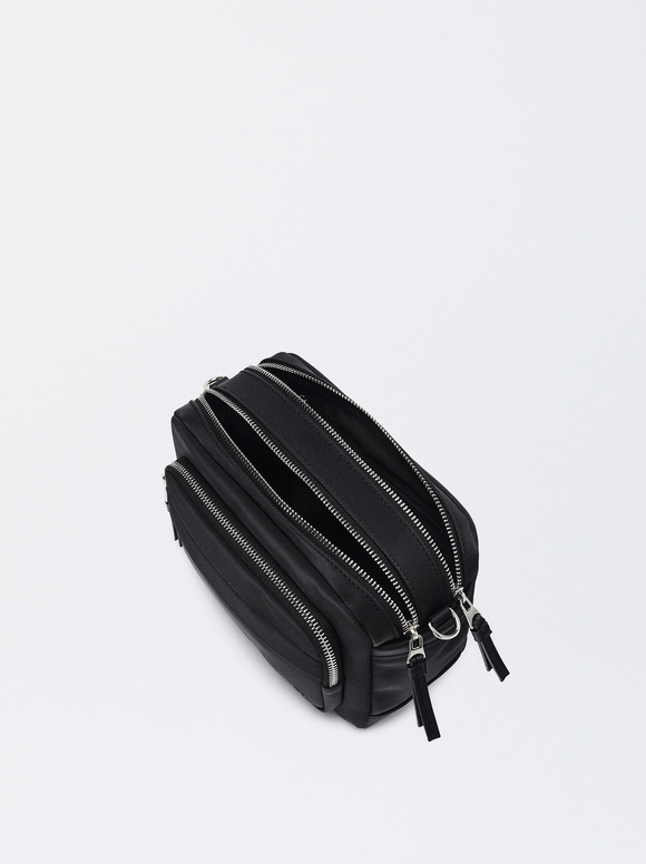 Nylon-Effect Crossbody Bag, Black, hi-res