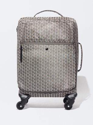 Nylon Printed Suitcase, Grey, hi-res