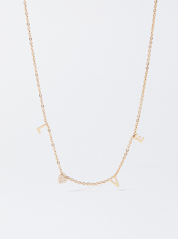 Necklace With Zirconia Love, Golden, hi-res