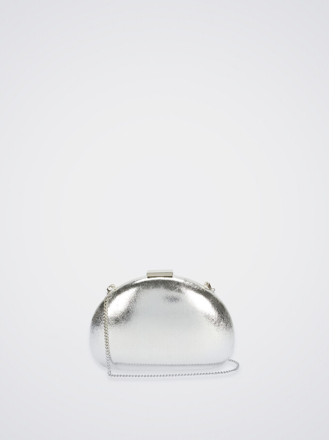 Party Clutch With Metallic Clasp, Silver, hi-res