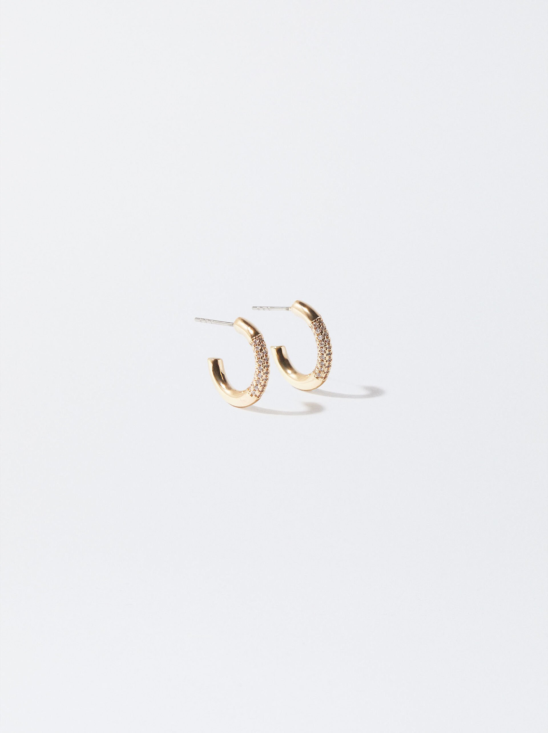 Golden Hoop Earrings With Zircons image number 0.0