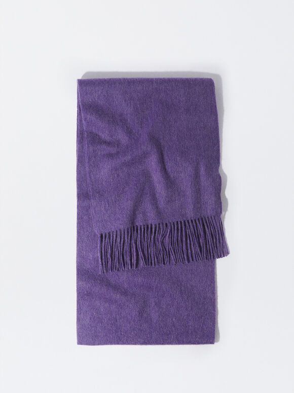 Wool Scarf With Fringes, Purple, hi-res