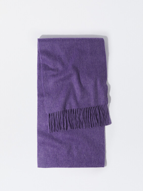 Wool Scarf With Fringes, Purple, hi-res
