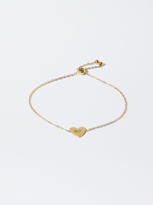 Steel Bracelet With Customisable Heart, Golden, hi-res