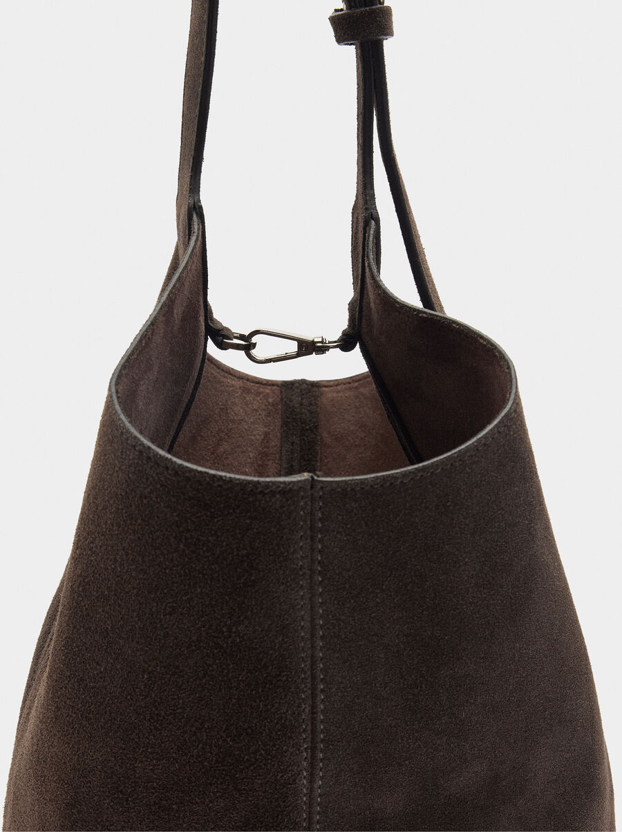 Suede bucket bag with inner pouch
