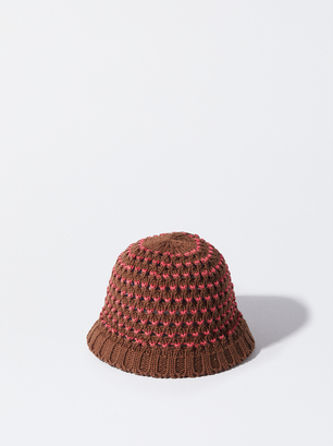 Knitted Bucket Hat, Brown, hi-res