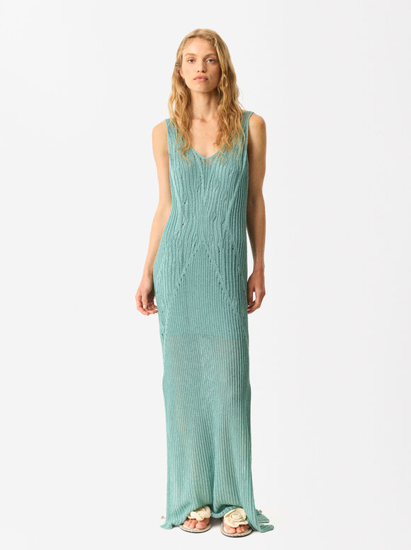 Online Exclusive - Long Knitted Dress, Green, hi-res