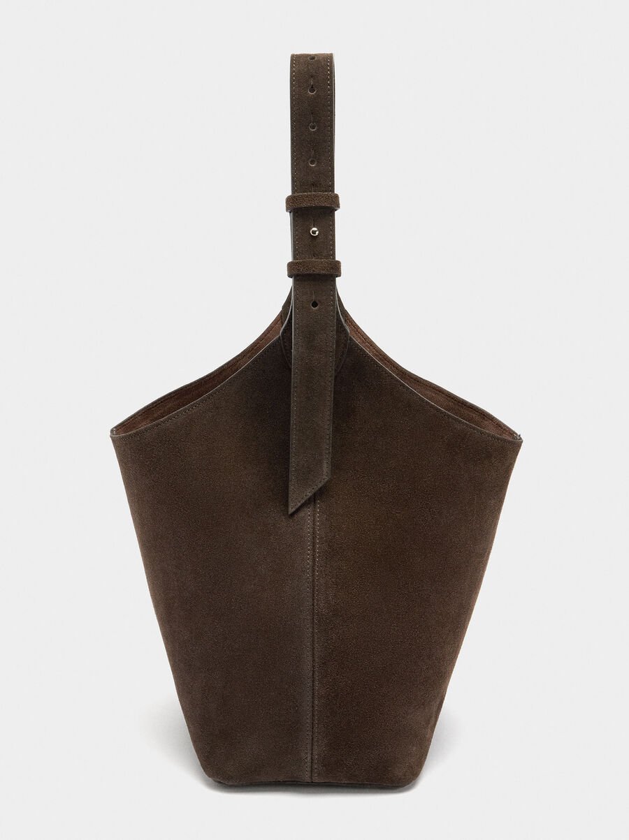 Suede bucket bag with inner pouch