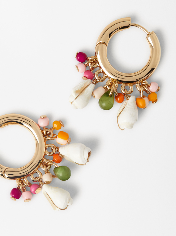 Shell Hoop Earrings, Multicolor, hi-res