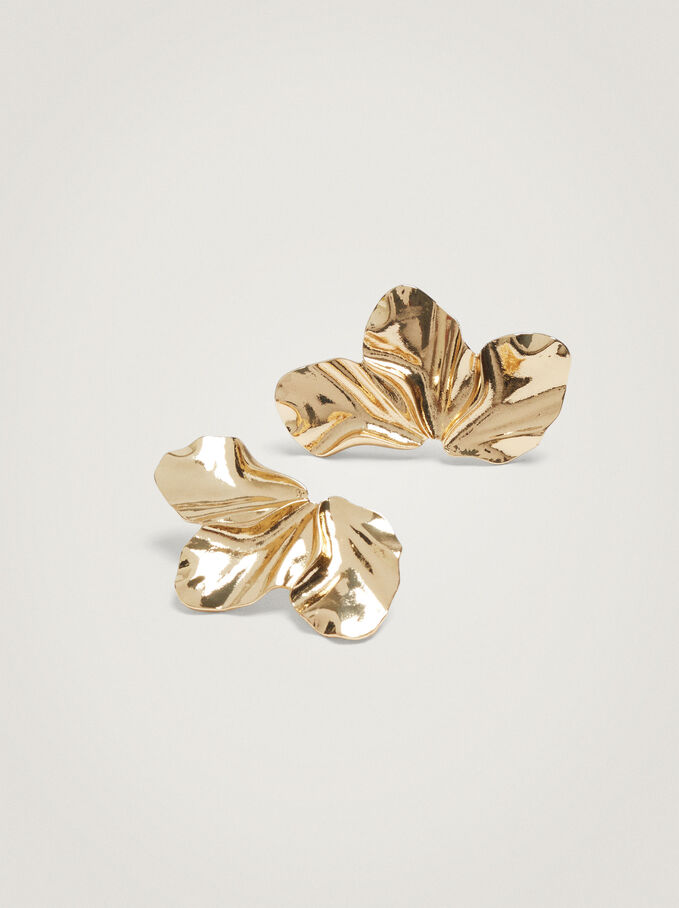 Gold Flower Earrings, Golden, hi-res