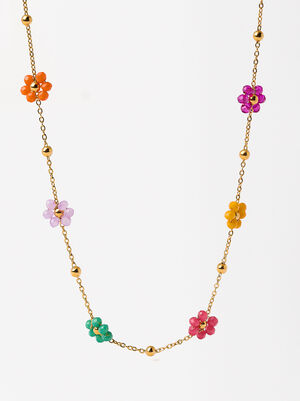 Necklace Crystal Flowers - Stainless Steel