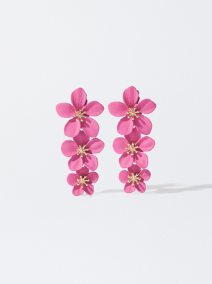 Flower Clip Earrings, Pink, hi-res