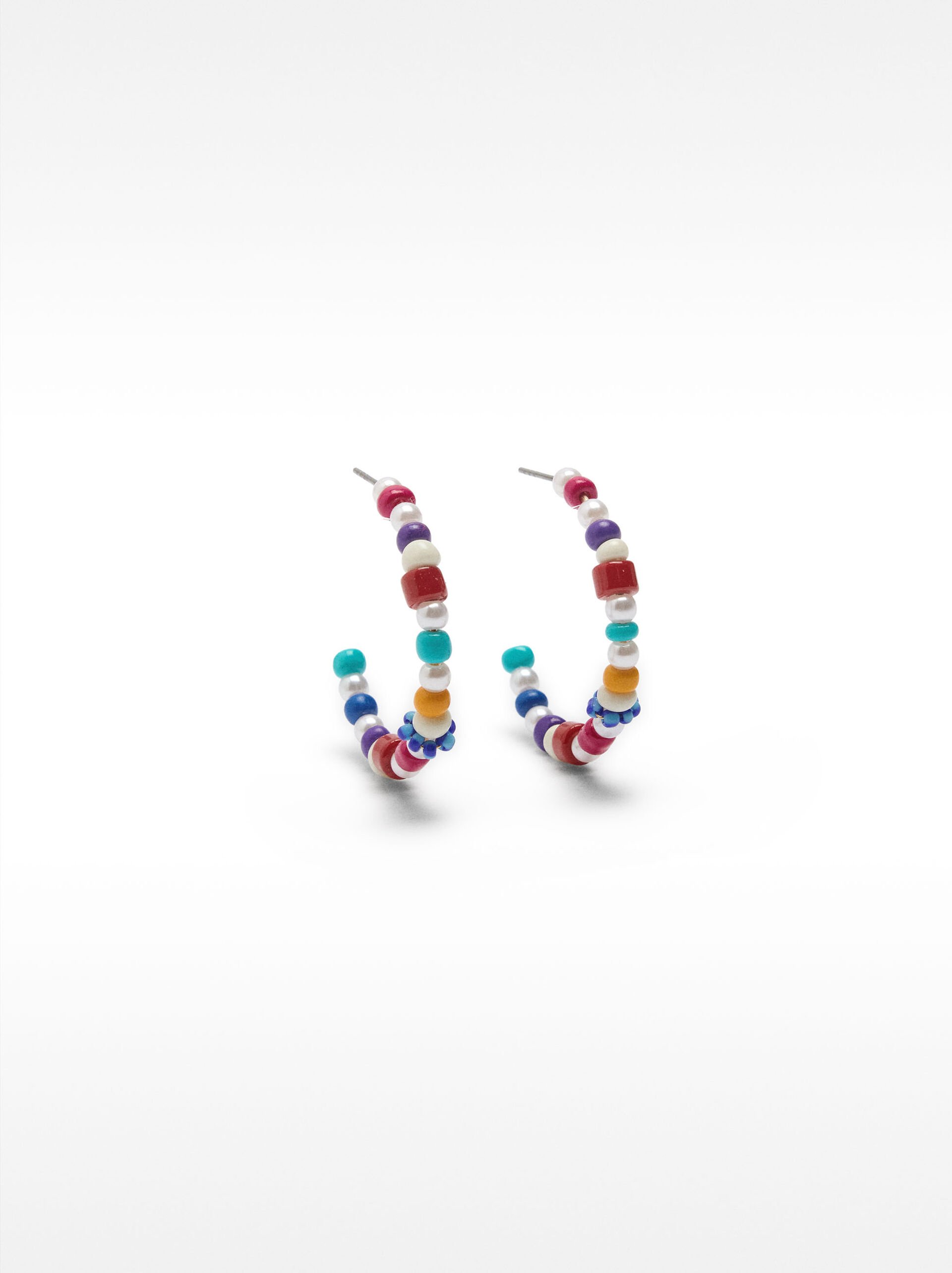 Hoop earrings with multicolored beads image number 0.0