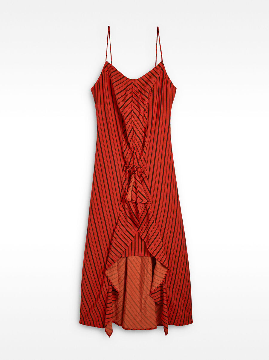 Midi dress with stripes and straps