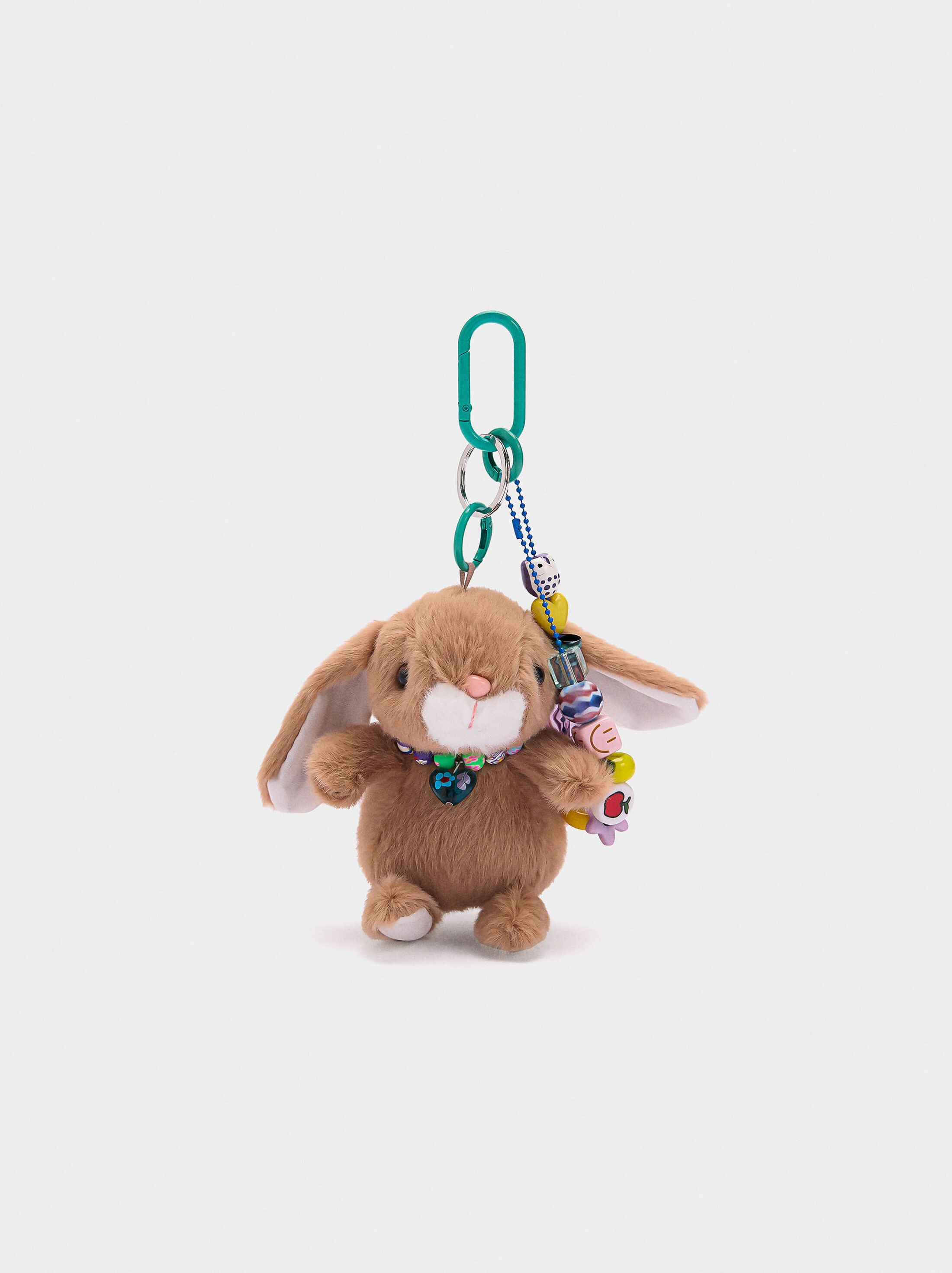 Keychain charm with rabbit and multicolor beads image number 0.0