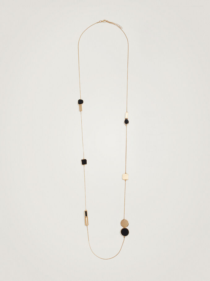 Necklace With Metal Pieces, Black, hi-res