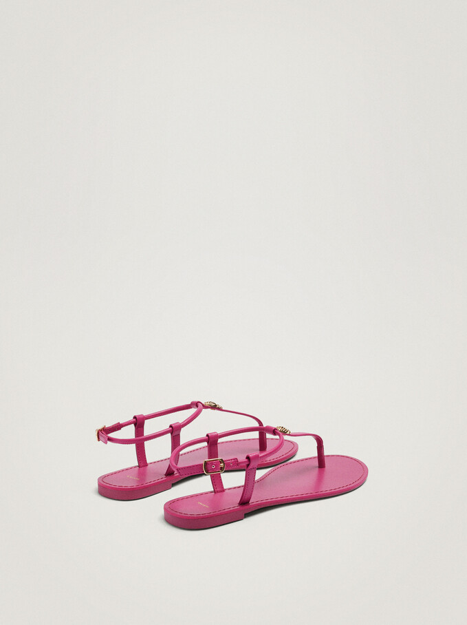Flat Sandals With Metallic Detail, Fuchsia, hi-res