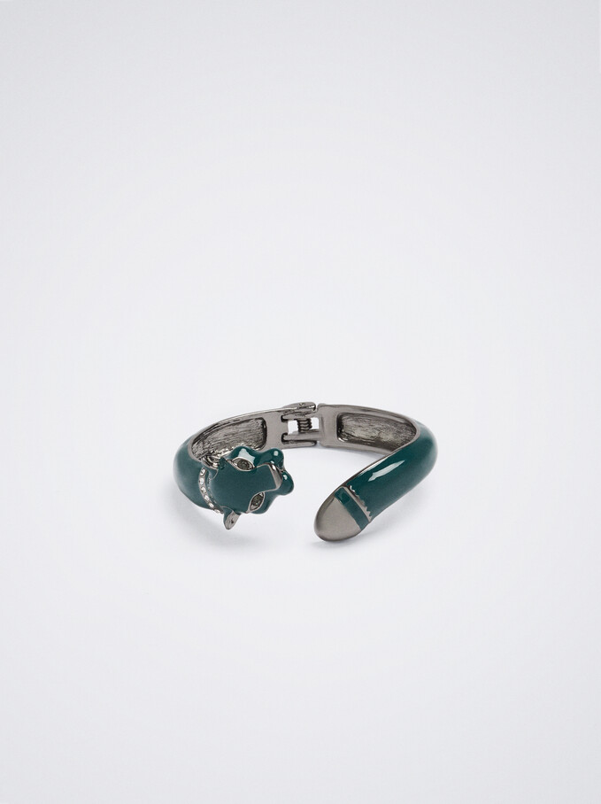 Rigid Bracelet With Crystals, Green, hi-res
