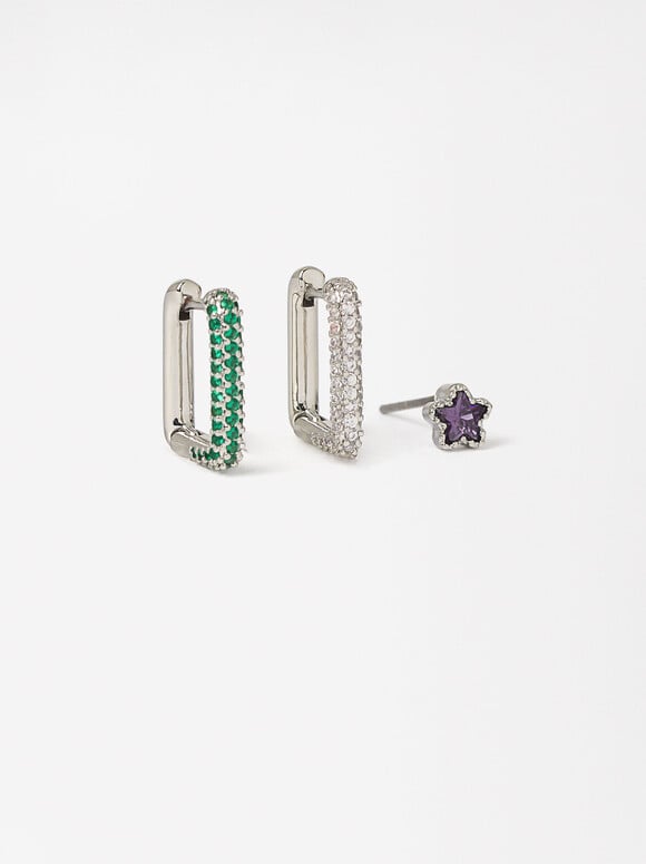 Set Of Earrings With Cubic Zirconia, Multicolor, hi-res