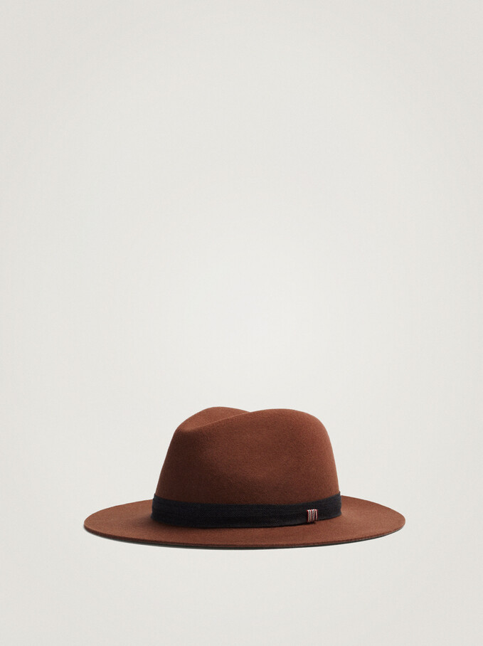 Woollen Hat With Band, Brown, hi-res