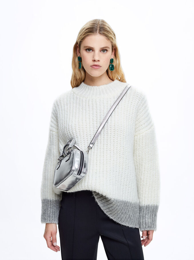 Knit Sweater With Color Block, Ecru, hi-res