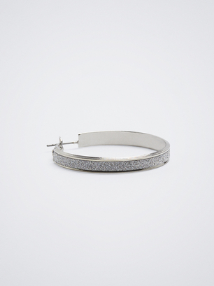 Silver Hoop Earrings With Sparkles, Silver, hi-res