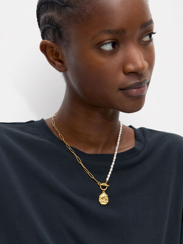 Freshwater pearl link necklace - Stainless steel