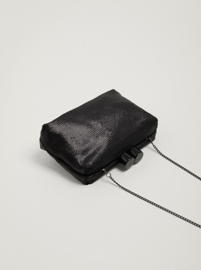 Party Handbag With Sequins, Black, hi-res