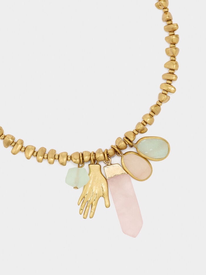 Necklace with hand and stone pendants