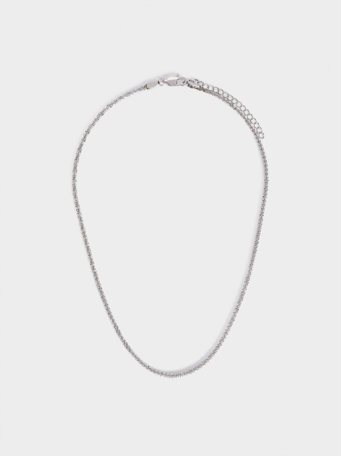Short Steel Chain Necklace, Silver, hi-res