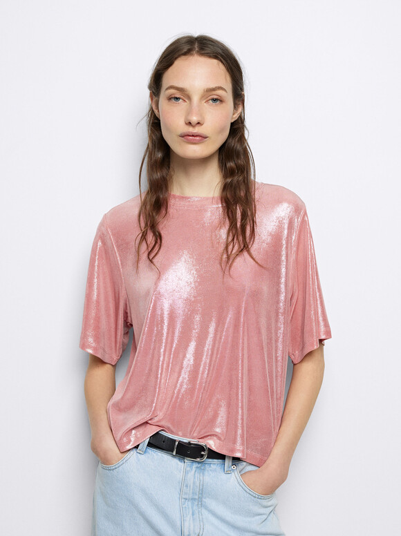 Metallic T-Shirt, Pink, hi-res