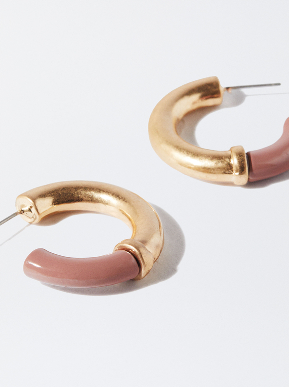 Enameled Gold Hoop Earrings, Pink, hi-res