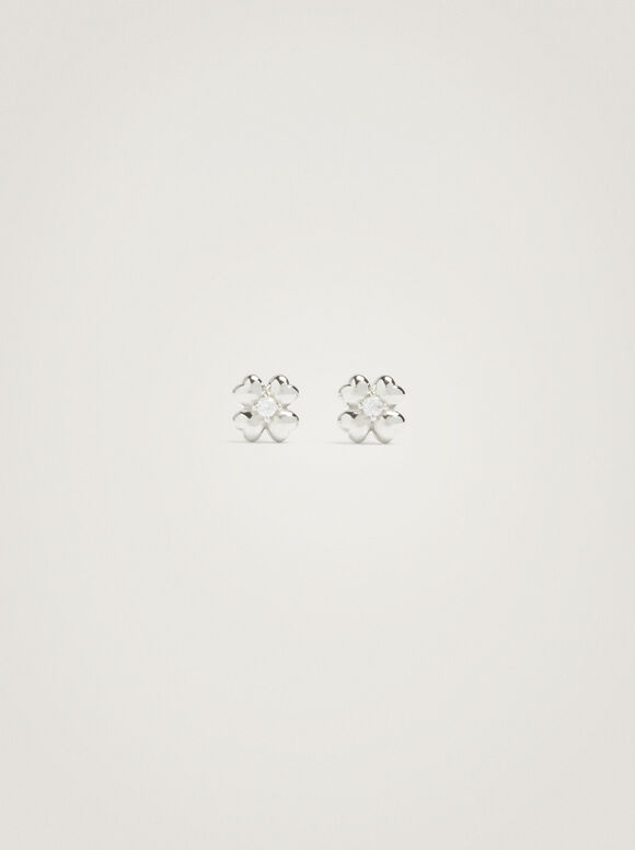 925 Silver Studs With Shamrock, Silver, hi-res