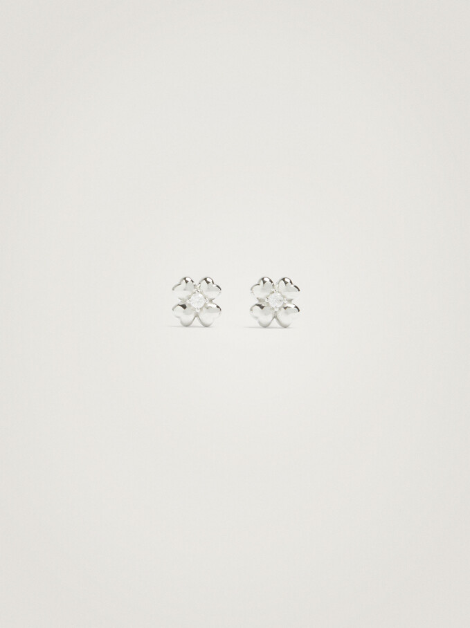 925 Silver Studs With Shamrock, Silver, hi-res