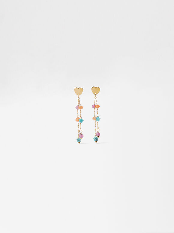 Stainless Steel Long Earrings With Stones, Multicolor, hi-res
