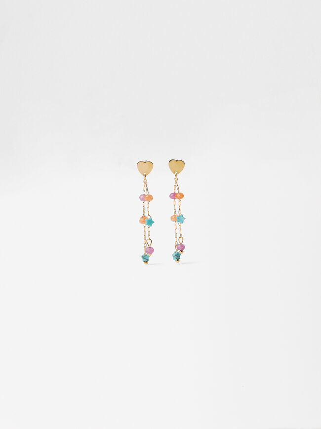 Stainless Steel Long Earrings With Stones image number 1.0