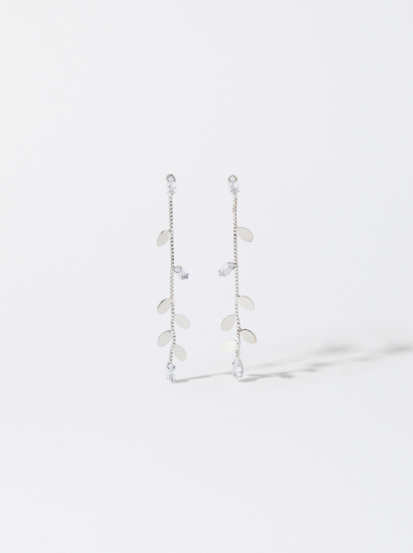Earrings With Leaves, Silver, hi-res